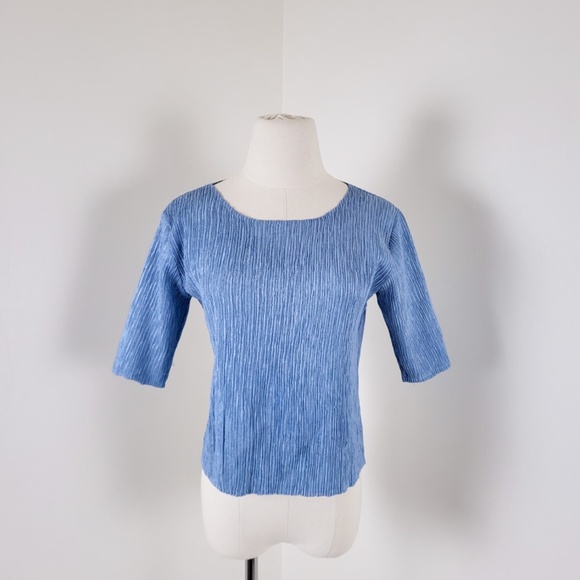 Pleated Cardigan Set t-shirt Long sleeve pleats please collar ribbed top - Picture 7 of 13